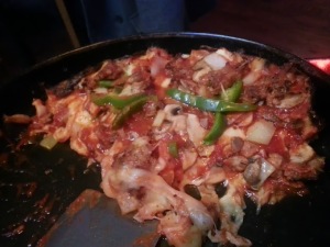 Pequod's pan pizza; so hungry I didn't get a picture until after eating two slices. 